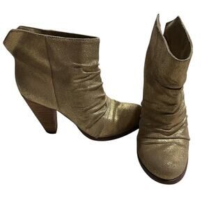 Seychelles Anthropologie Ankle Boots Stacked Heel Women 9.5 Leather Gold Glitter
